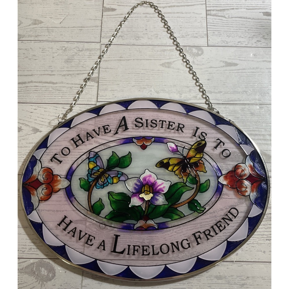 Majestic Sister Suncatcher Hand Painted Glass Art 8.5"‎ X 6.5" Window Hanging